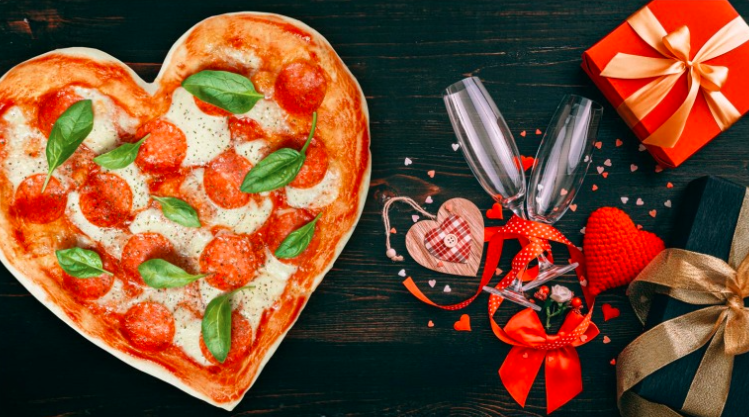 Heart-shaped pepperoni pizza with basil, made fresh at Crust King Pizza Edmonton