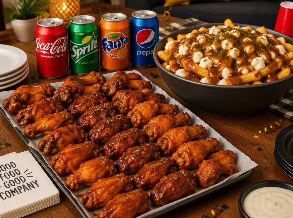 30 Wings + Large Poutine + 4 Pops