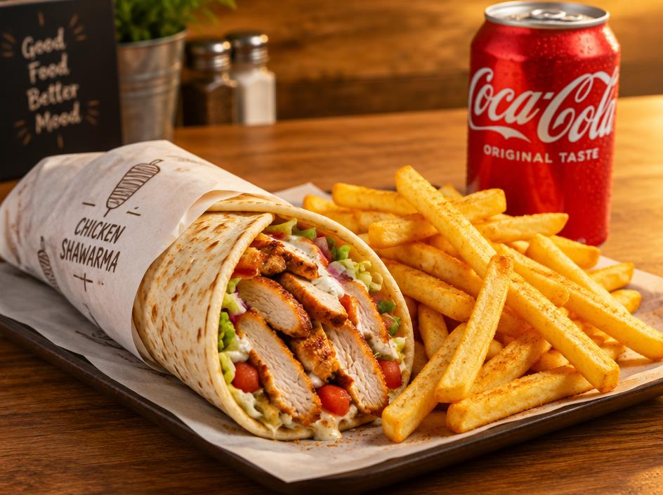 Chicken Shawarma Wrap + Fries + Pop